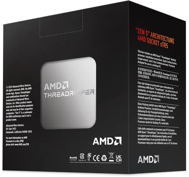 Alt view image 5 of 5 - AMD Ryzen Threadripper 9970X - Ryzen Threadripper 9000 Series 32-Core 4.0 GHz Socket sTR5 350W None Integrated Graphics Processor - 100-000001594WOF