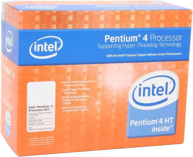 Main image of Intel Pentium 4 631 - Pentium 4 Cedar Mill Single-Core 3.0 GHz LGA 775 EM64T BTX Version Processor - BX80552631T2