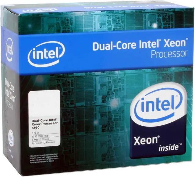 Main image of Intel Xeon 5160 Woodcrest 3.0 GHz 4MB L2 Cache LGA 771 80W BX805565160A Active or 1U Processor