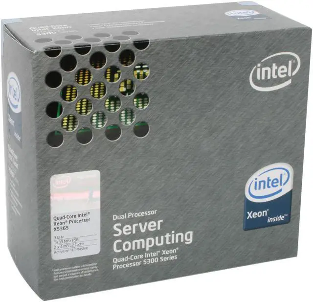 Main image of Intel Xeon X5365 Clovertown 3.0 GHz 2 x 4MB L2 Cache LGA 771 120W BX80563X5365A Active or 1U Passive Processor