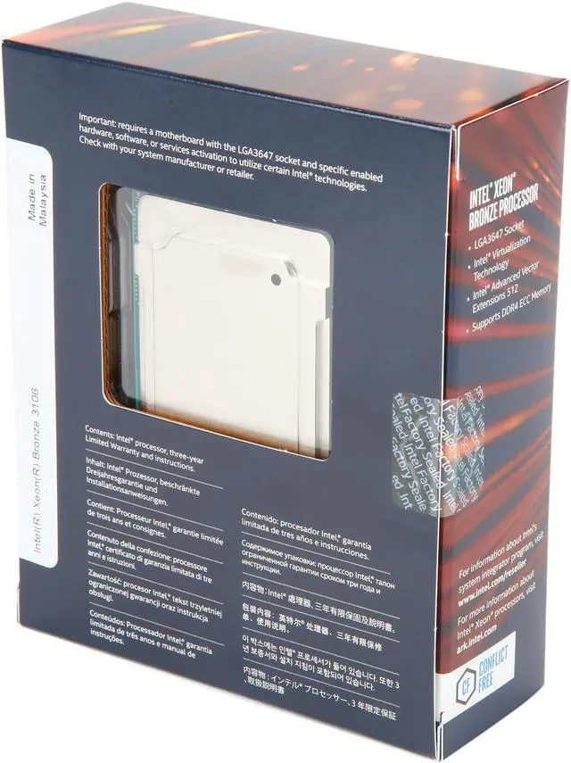 Alt view image 2 of 2 - Intel Xeon Scalable Bronze 3106 SkyLake 8-Core1.7 GHz LGA 3647 85W BX806733106 Server Processor