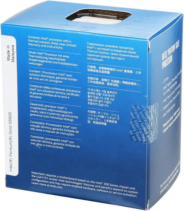 Alt view image 3 of 3 - Intel Pentium Gold G5600 Coffee Lake Dual-Core, 4-Thread, 3.9 GHz LGA 1151 (300 Series) 54W BX80684G5600 Desktop Processor Intel UHD Graphics 630