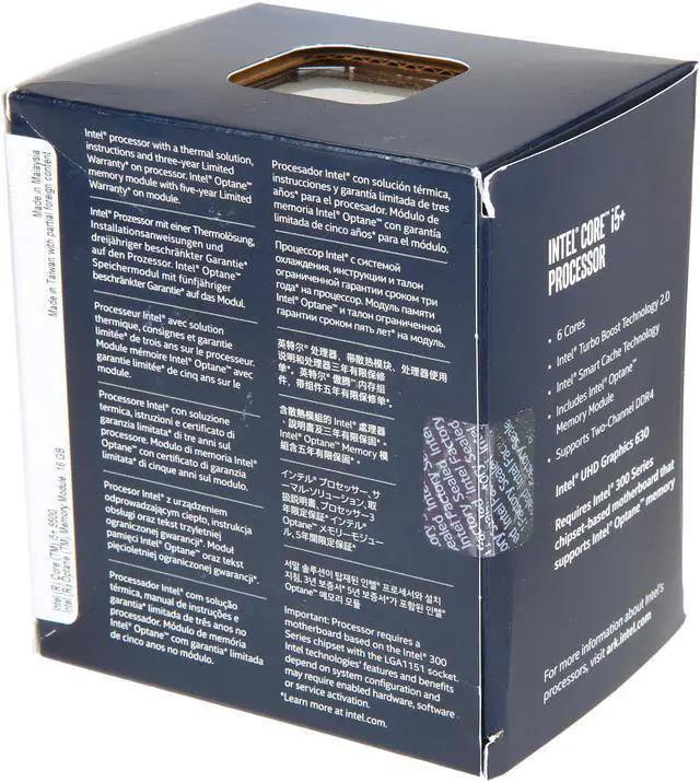 Alt view image 2 of 3 - Intel Core i5 8th Gen - Core i5-8500 - Coffee Lake 6-Core 3.0 GHz (4.1 GHz Turbo) LGA 1151 (300 Series) 65W BO80684I58500 Desktop Processor Intel UHD Graphics 630 with 16GB Intel Optane Memory Module