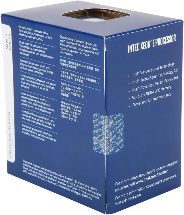 Alt view image 2 of 2 - Intel Xeon E-2124 Coffee Lake 3.3 GHz  (4.3 GHz Turbo)  LGA 1151 71W BX80684E2124 Server Processor