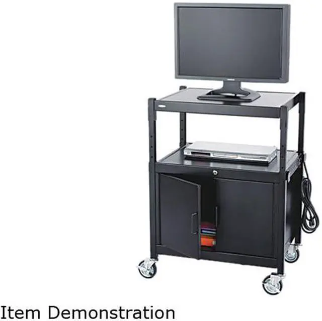 Main image of Safco 8943BL Steel Adjustable AV Cart With Cabinet 26 3/4"w x 20 1/2"d x 26 to 42"h Black