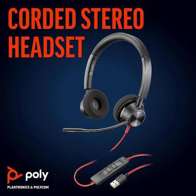 Alt view image 2 of 6 - POLY Blackwire 3320 USB-A - Wired, Dual-Ear (Stereo) Headset with Boom Mic - USB-A to Connect to Your PC, Mac or Cell Phone - Works with Teams, Zoom & More