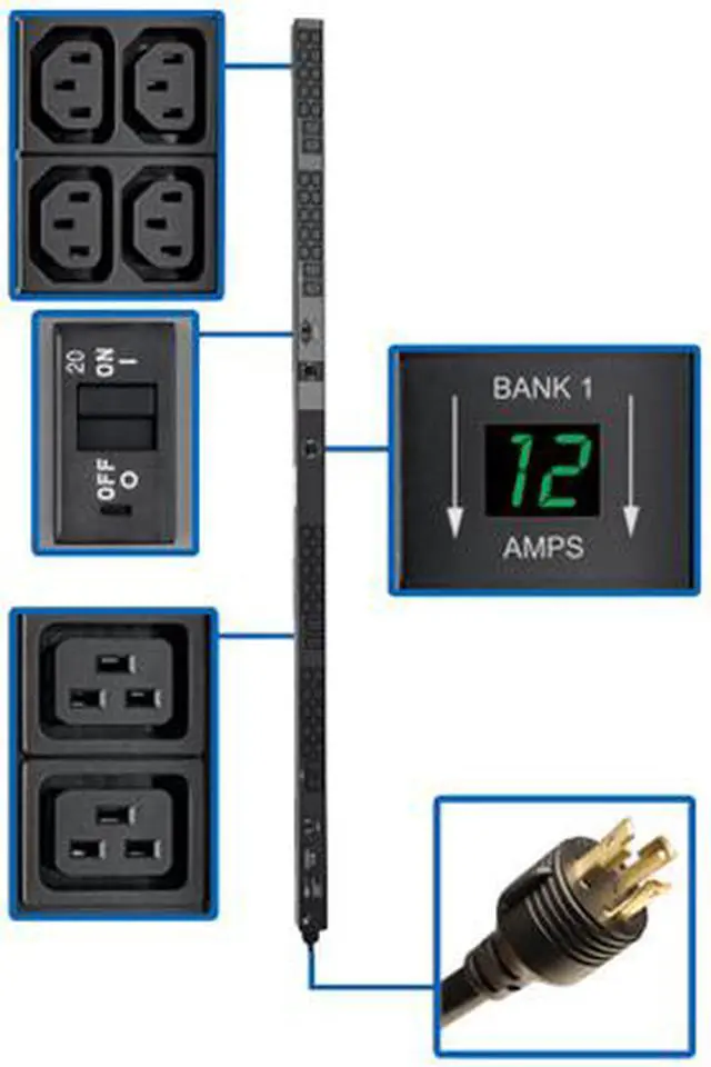 Alt view image 7 of 8 - Tripp Lite - PDUMV30HV2 - Tripp Lite PDU Metered Vertical 5.8kw 208/240V 8 C19 40 C13 L6-30P 0U TAA - NEMA L6-30P - 8 x
