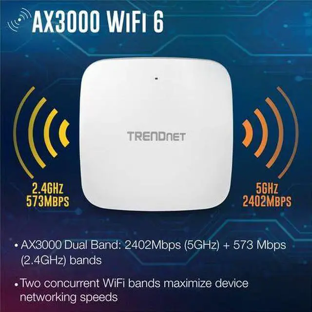 Alt view image 7 of 10 - TRENDnet AX3000 Dual Band WiFi 6 PoE+ Access Point, TEW-923DAP, 1 x 2.5GBASE-T PoE+ LAN Port, OFDMA and MU-MIMO Technology, 2402Mbps (5Ghz), 573Mbps (2.4Ghz), WPA3 Ecryption, White