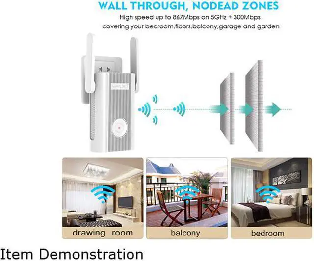 Alt view image 5 of 6 - Wavlink AC1200 Dual Band WiFi Range Extender, Access Point Wireless Repeater Signal Amplifier Booster 2.4GHz 867Mbps + 2.4GHz 300Mbps with 2xHigh Gain External Antennas, 802.11ac, WPA2, WPA, Wall Plug