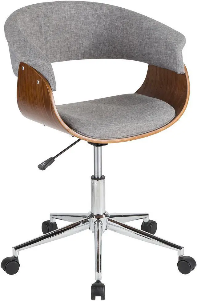 Main image of Vintage Mod Mid-Century Modern Office Chair in Walnut Wood and Light Grey Fabric by LumiSource