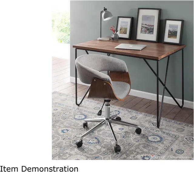 Alt view image 10 of 10 - Vintage Mod Mid-Century Modern Office Chair in Walnut Wood and Light Grey Fabric by LumiSource