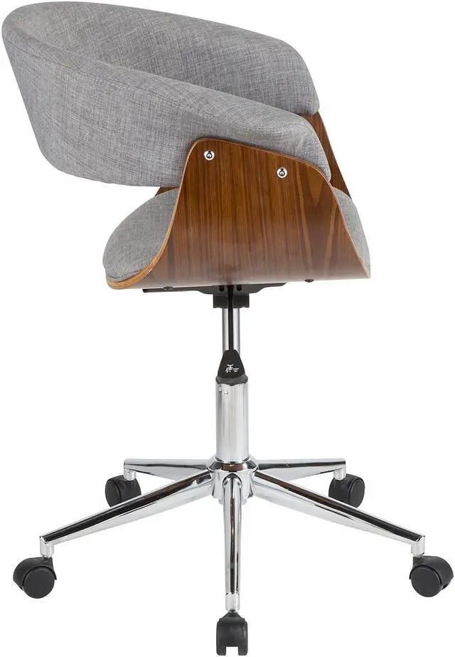 Alt view image 3 of 10 - Vintage Mod Mid-Century Modern Office Chair in Walnut Wood and Light Grey Fabric by LumiSource