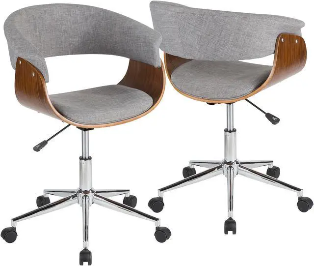 Alt view image 7 of 10 - Vintage Mod Mid-Century Modern Office Chair in Walnut Wood and Light Grey Fabric by LumiSource