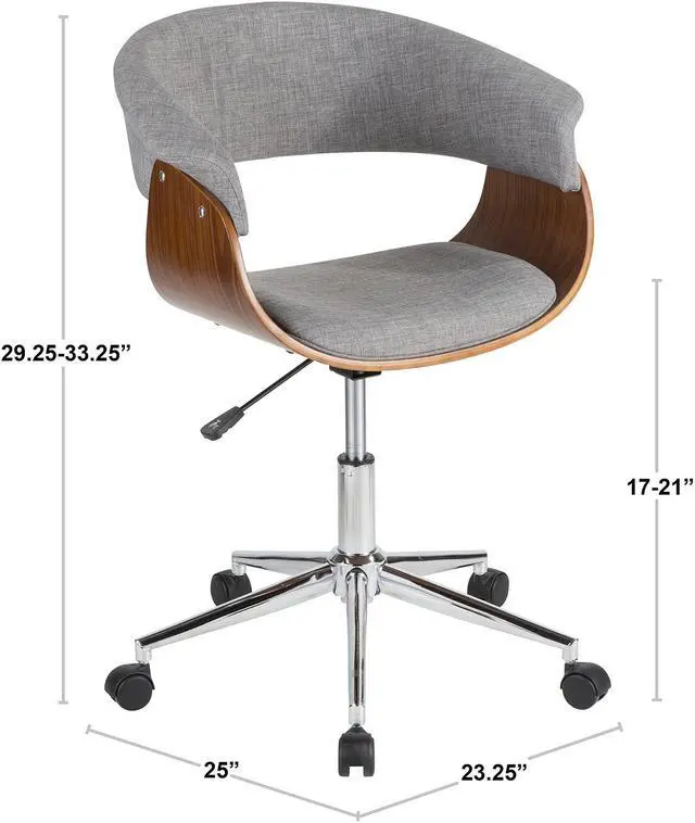 Alt view image 9 of 10 - Vintage Mod Mid-Century Modern Office Chair in Walnut Wood and Light Grey Fabric by LumiSource