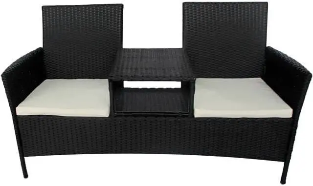 Main image of vidaXL 2-Seater Garden Sofa with Tea Table Poly Rattan Black Outdoor Bistro