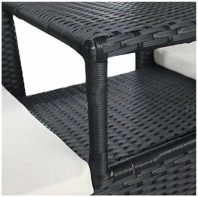 Alt view image 2 of 5 - vidaXL 2-Seater Garden Sofa with Tea Table Poly Rattan Black Outdoor Bistro