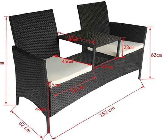 Alt view image 4 of 5 - vidaXL 2-Seater Garden Sofa with Tea Table Poly Rattan Black Outdoor Bistro