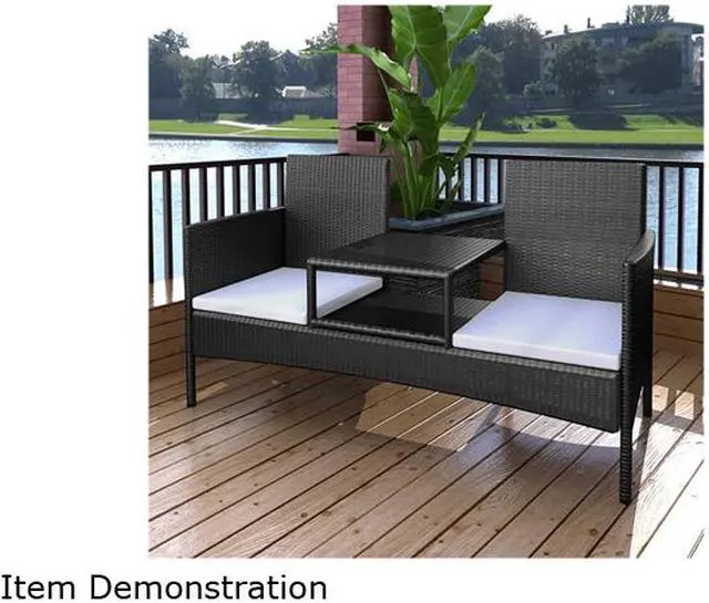 Alt view image 5 of 5 - vidaXL 2-Seater Garden Sofa with Tea Table Poly Rattan Black Outdoor Bistro