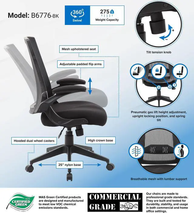 Alt view image 7 of 7 - Boss Mesh Back, Flip Arm Task Chair