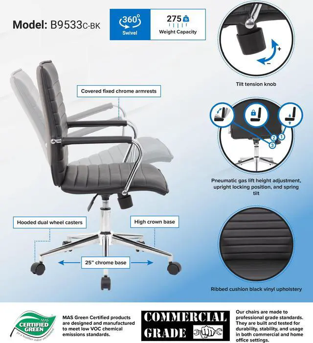 Alt view image 7 of 7 - Boss Black Vinyl Hospitality Chair