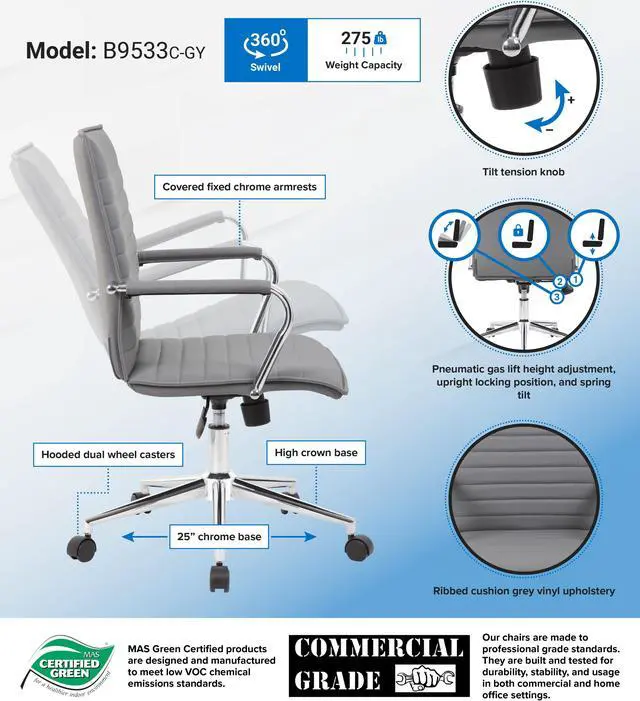 Alt view image 8 of 8 - Boss Grey Vinyl Hospitality Chair