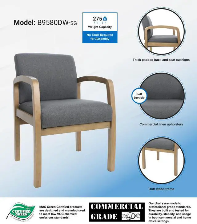 Alt view image 2 of 3 - BOSS No Tools Required Guest Chair (B9580DW-SG)