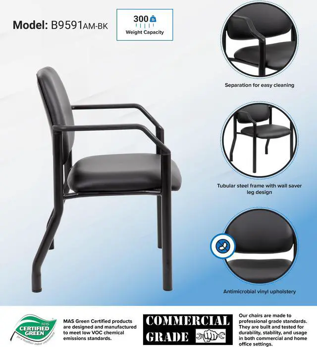 Alt view image 6 of 6 - Boss Antimicrobial Guest Chair, 300 lb. Weight Capacity
