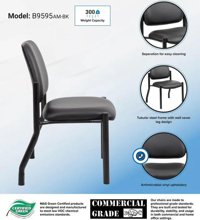 Alt view image 13 of 13 - Boss Antimicrobial Armless Guest Chair, 300 lb. Weight Capacity