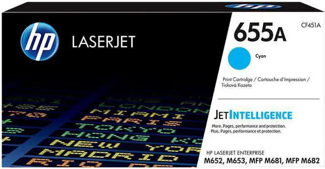 Main image of HP 655A Cyan Original LaserJet Toner Cartridge, ~10,500 pages, CF451A