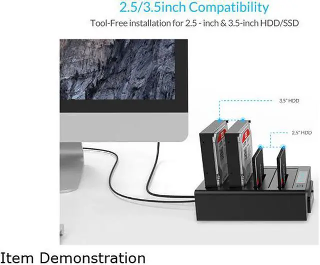 Alt view image 6 of 7 - ORICO 64TB USB 3.0 to SATA I/II/III 4 Bay External Hard Drive Docking Station for 2.5 or 3.5 inch HDD, SSD with Hard Drive Duplicator/Cloner Function (6648US3)