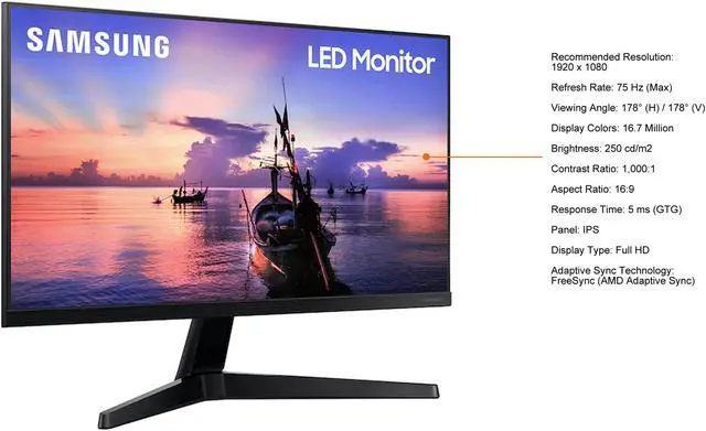 Alt view image 4 of 11 - Samsung T350 Series LF24T350FHNXZA 24" FHD 1920 x 1080 75Hz FreeSync IPS HDMI LED Monitor
