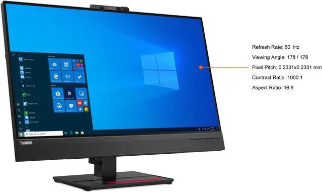 Alt view image 4 of 11 - Lenovo ThinkVision T27hv-20 27" 2560 x 1440 2K IPS HDMI DisplayPort USB-C Built-In Speakers/Mic Webcam Tilt Swivel Pivot Height Adjust VESA VoIP Monitor
