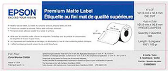 Main image of EPSON MEDIA FOR C3500 3 X 2 DIE CUT MATTE LBL  PK OF 6 RO 565 LABLESROLL SOLD BY CASE