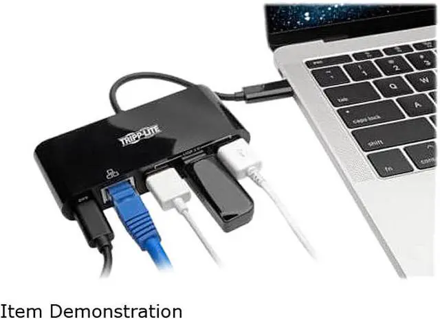 Alt view image 3 of 3 - Tripp Lite USB-C to Ethernet Adapter with 3x USB-A, Gigabit, Thunderbolt 3—PD Charging, Black (U460-003-3AGB-C)