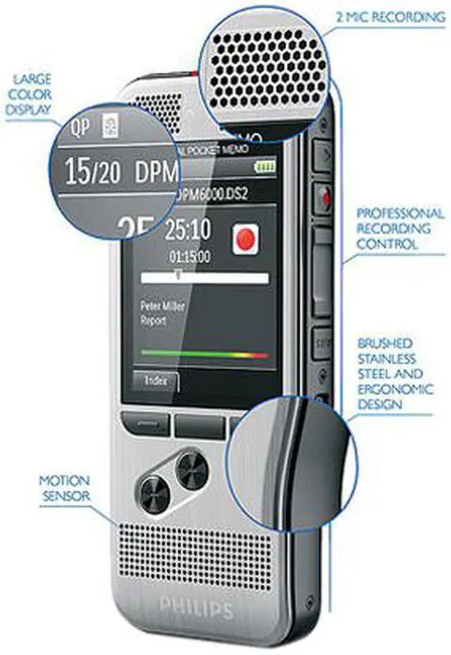 Alt view image 6 of 7 - Philips DPM6000 PocketMemo Digital Voice Recorder with Push Button