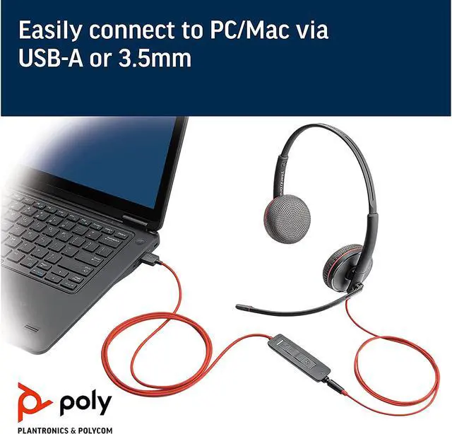 Alt view image 3 of 4 - Plantronics - Blackwire 3325 Wired Stereo Headset with Boom Mic (Poly) - Connect to PC/Mac via Microsoft USB-A or mobile/tablet via 3.5 mm connector - Works with Teams, Zoom & more