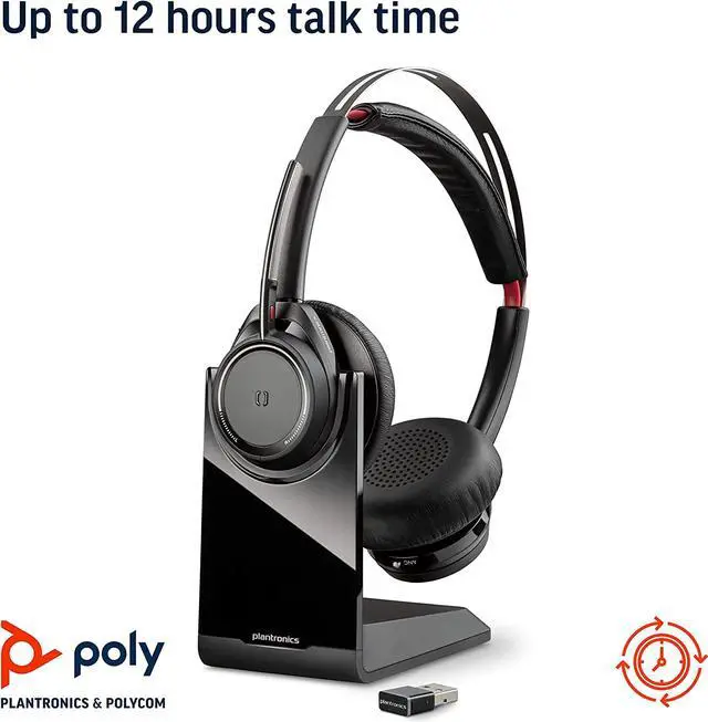 Alt view image 6 of 7 - Plantronics - Voyager Focus UC with Charge Stand (Poly) - Bluetooth Dual-Ear (Stereo) Headset with Boom Mic - USB-A PC/Mac Compatible - Active Noise Canceling-Works with Teams (Certified), Zoom & more