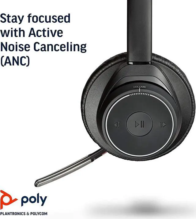 Alt view image 4 of 7 - Plantronics - Voyager Focus UC with Charge Stand (Poly) - Bluetooth Dual-Ear (Stereo) Headset with Boom Mic - USB-A PC/Mac Compatible - Active Noise Canceling-Works with Teams (Certified), Zoom & more