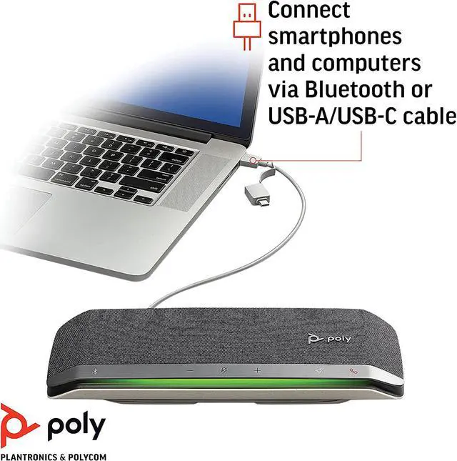 Alt view image 2 of 5 - Poly - Sync 40 Smart -Speakerphone (Plantronics) - Flexible Work Spaces - Connect to PC/Mac via Combined USB-A/USB-C -Cable and Smartphones via -Bluetooth - Works with Teams, Zoom & more
