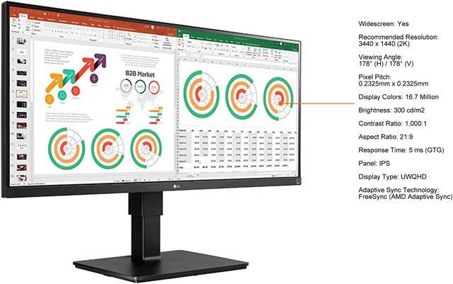 Alt view image 5 of 13 - LG 34" IPS UWQHD IPS Monitor 5 ms (GTG) FreeSync (AMD Adaptive Sync) HDMI, DisplayPort, USB, Audio Flat Panel 34BN770-B