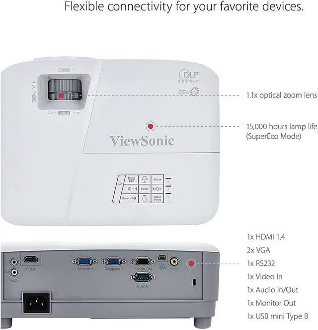Alt view image 5 of 11 - ViewSonic 4000 Lumens WXGA High Brightness Projector for Home and Office with HDMI Vertical Keystone (PA503W)