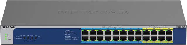 Alt view image 2 of 8 - NETGEAR 24-Port Gigabit Ethernet High-Power PoE+ Unmanaged Switch with 16-Ports PoE++ (480W) | GS524UP