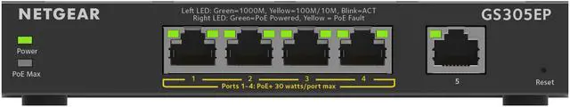 Alt view image 3 of 9 - Netgear GS305EP 5-Port Gigabit Ethernet SOHO Plus Easy Smart Managed Essentials PoE+ Switch with 4-Port PoE+ (63W), GS305EP-100NAS