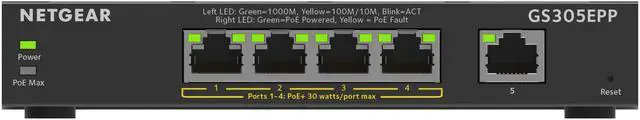 Alt view image 3 of 10 - Netgear GS305EPP 5-Port Gigabit Ethernet Easy Smart Essentials PoE Manageable Switch, GS305EPP-100NAS