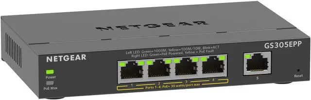 Alt view image 2 of 10 - Netgear GS305EPP 5-Port Gigabit Ethernet Easy Smart Essentials PoE Manageable Switch, GS305EPP-100NAS