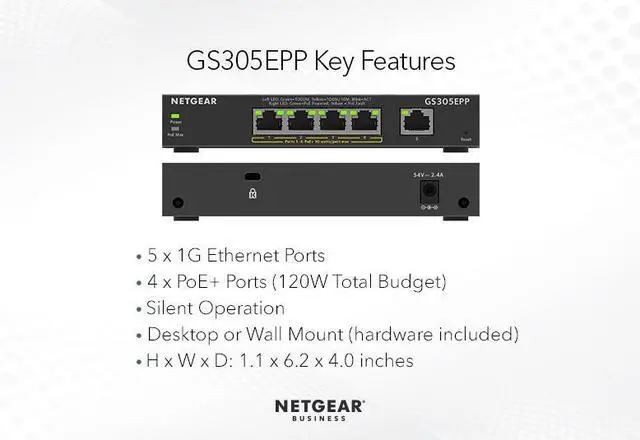 Alt view image 6 of 10 - Netgear GS305EPP 5-Port Gigabit Ethernet Easy Smart Essentials PoE Manageable Switch, GS305EPP-100NAS