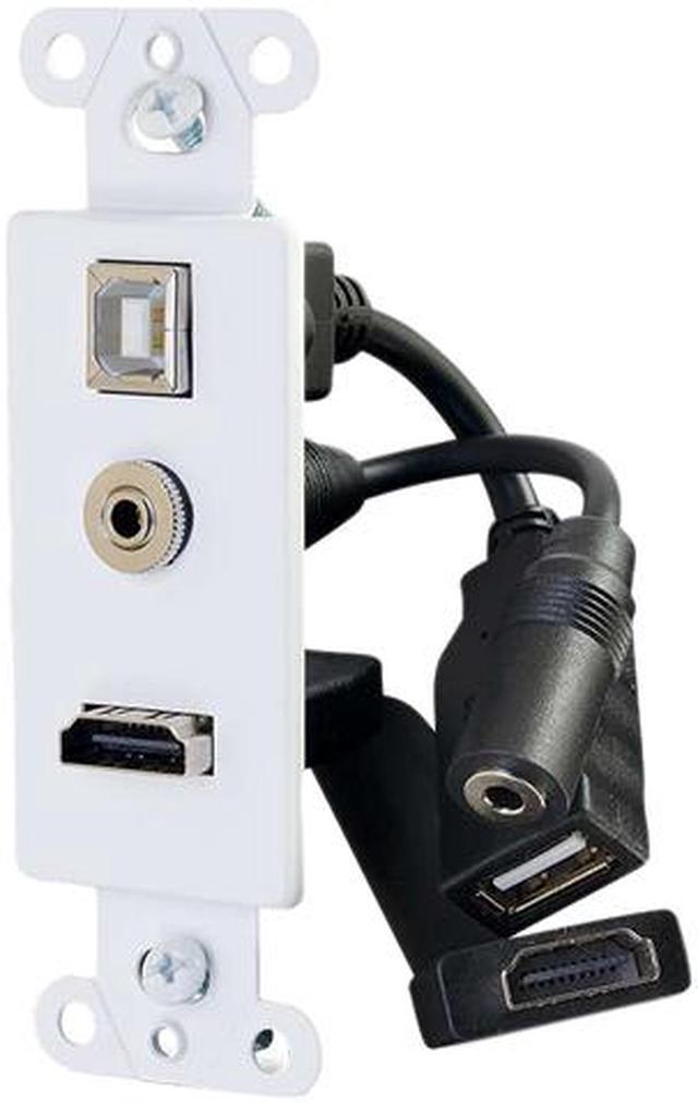 Main image of HDMI&REG;, USB AND 3.5MM AUDIO PASS THROUGH DECORATIVE WALL PLATE - WHITE