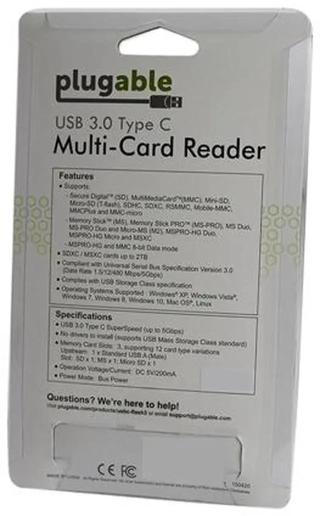 Alt view image 5 of 5 - Plugable USB C SD Card Reader - USB C Card Reader for SD, Micro SD, MMC, or MS Cards (Compatible with Thunderbolt and USB C 2017 2018 2019 MacBook Pro, 2018 MacBook Air, 12 Inch Retina MacBook)