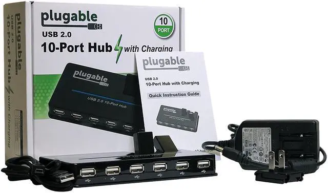 Alt view image 4 of 6 - Plugable USB Hub, 10 Port - USB 2.0 with 20W Power Adapter and Two Flip-Up Ports