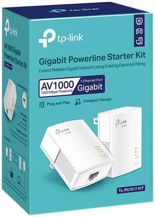 Alt view image 8 of 8 - TP-Link (TL-PA7017 KIT) AV1000 Gigabit Powerline Starter Kit - Bridge - GigE, HomePlug AV (HPAV), HomePlug AV (HPAV) 2.0 - Wall-Pluggable (Pack of 2)